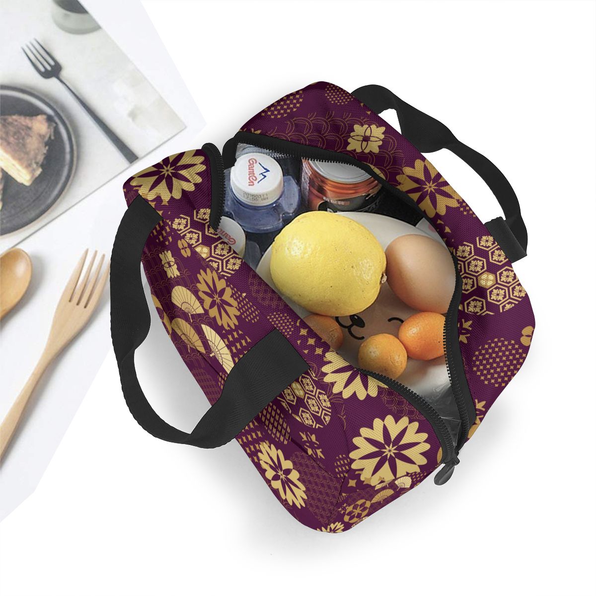 Japanse Fans Aziatische Bloemen Koeltas Draagbare Rits Thermische Lunch Tas Handig Lunchbox Tote Voedsel Zak