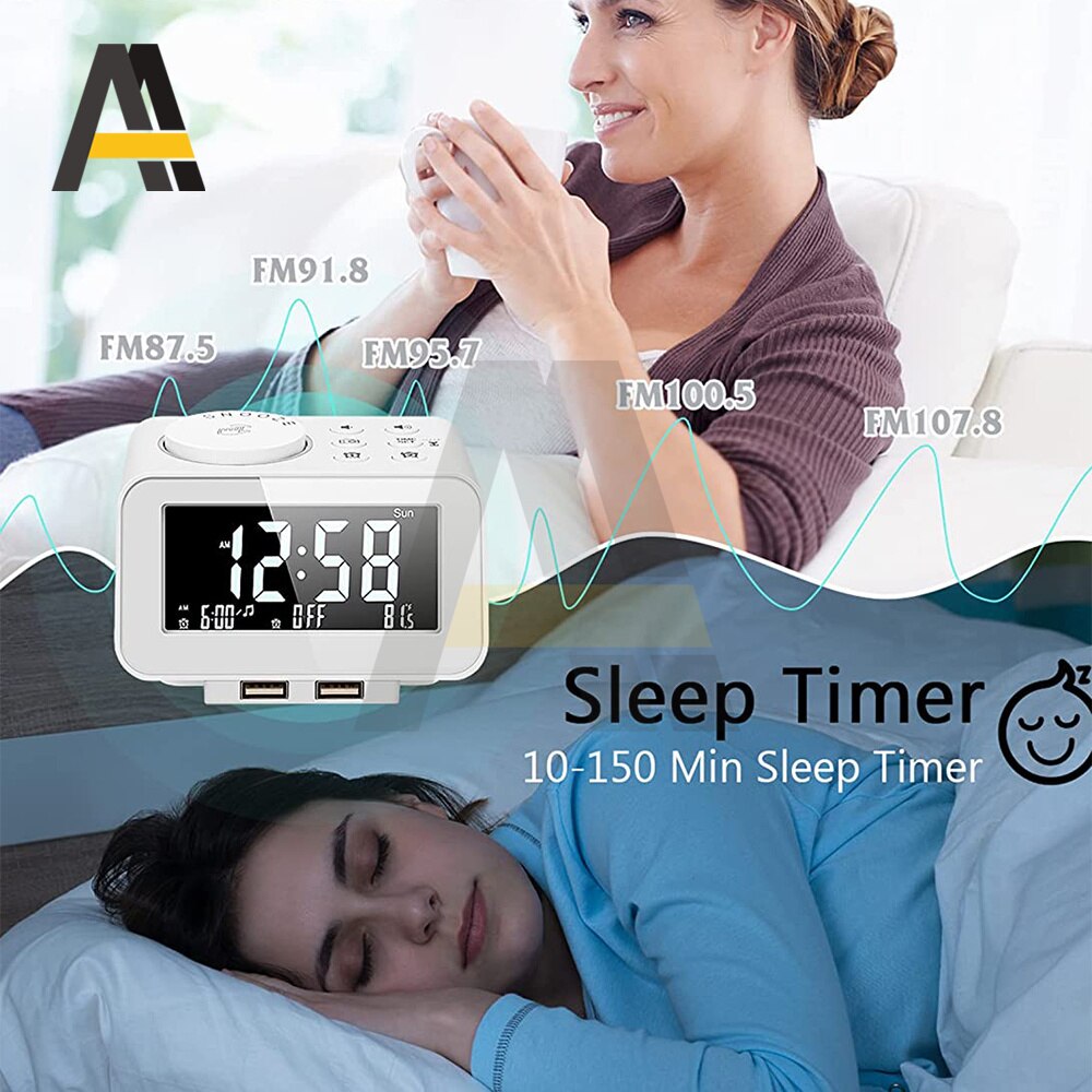 Dual USB Digital Wecker Radio Dimmen Einstellung Thermometer Multifunktions FM Radio mit Schlaf Timer