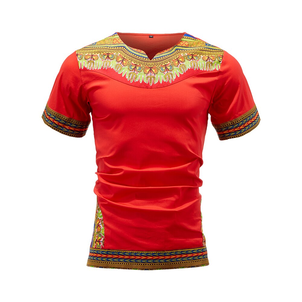 Afrikanske mænd tøj dashikishirt top traditionelt tøj afrikanske mænd dashiki print skjorte herre dashiki tøj plus str.: Rød / S