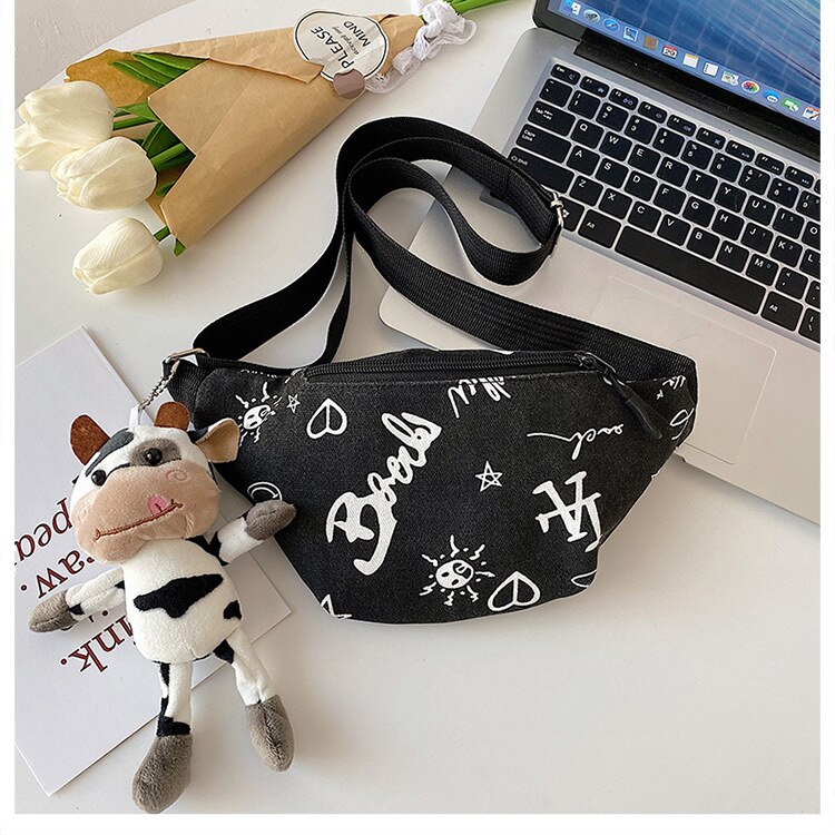 Moda coreia do sul vaca lona pequeno mensageiro zíper bolsa telefone peito crossbody sacos para as mulheres manchas tem porto de carregamento: 4