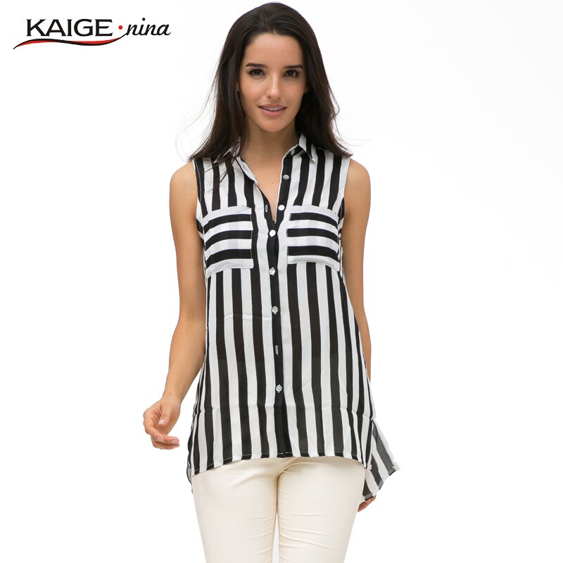 Blusa Simple a la , blusa de chifón a rayas para mujer, blusa de talla grande, Blusas formales, camisas, Blusas con botones 1711 a: M