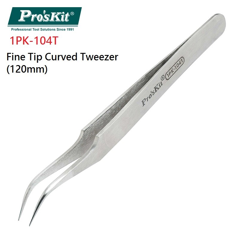Pro'sKit-Pinzas magnéticas de aislamiento, puntas curvas de acero inoxidable, puntas finas, herramienta de mano