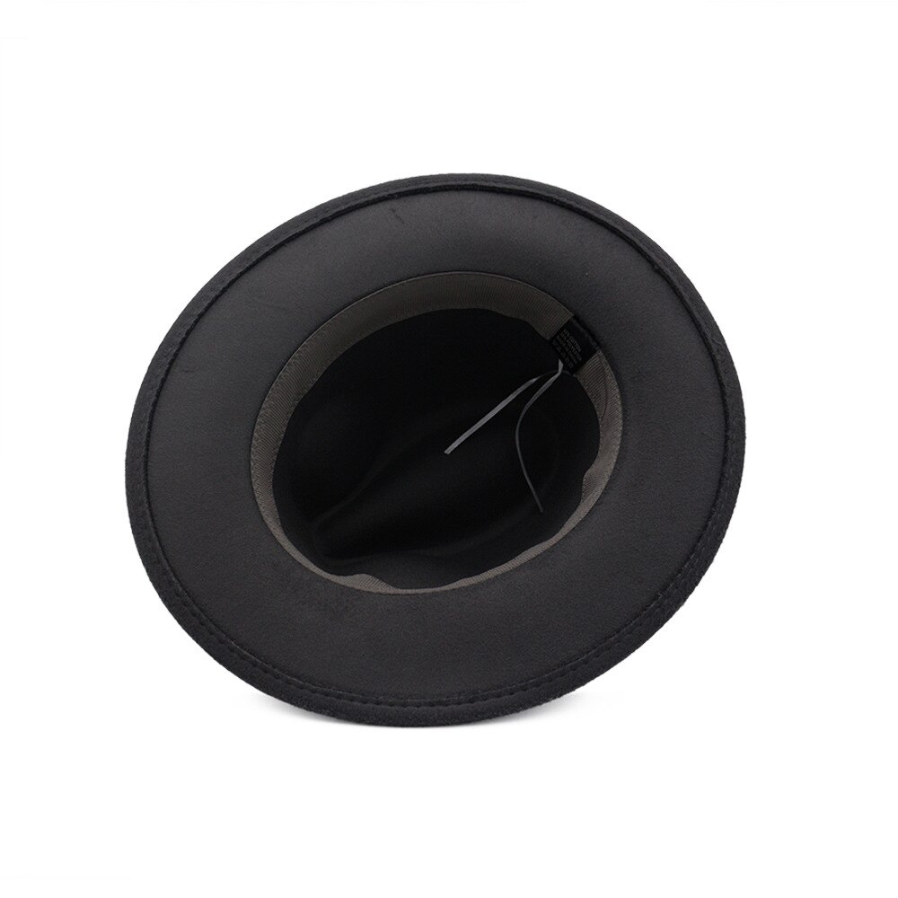 HanXi Winter Women Hat Wool Fedoras Felt Hat Lady Classical Flat Brim Cap PU Leather Band Metal Buckle