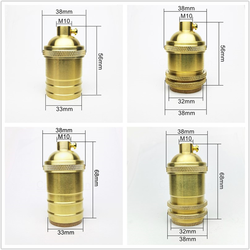 Portalámparas de latón 100% de cobre, perilla de toma de luz eléctrica o interruptor de cadena y tornillo roscado, ajustador de anillo de sombra, Base de iluminación DIY