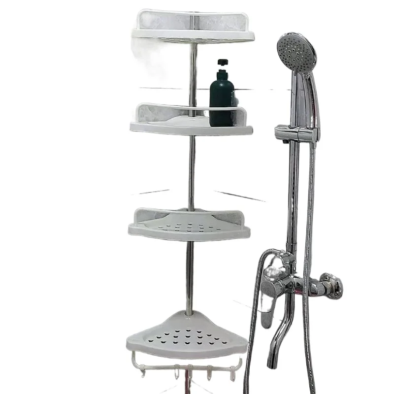 Shower Caddy Tension Pole Rust Proof Telescopic Rod Storage Rack Bathroom Corner Organizer 4 Tier