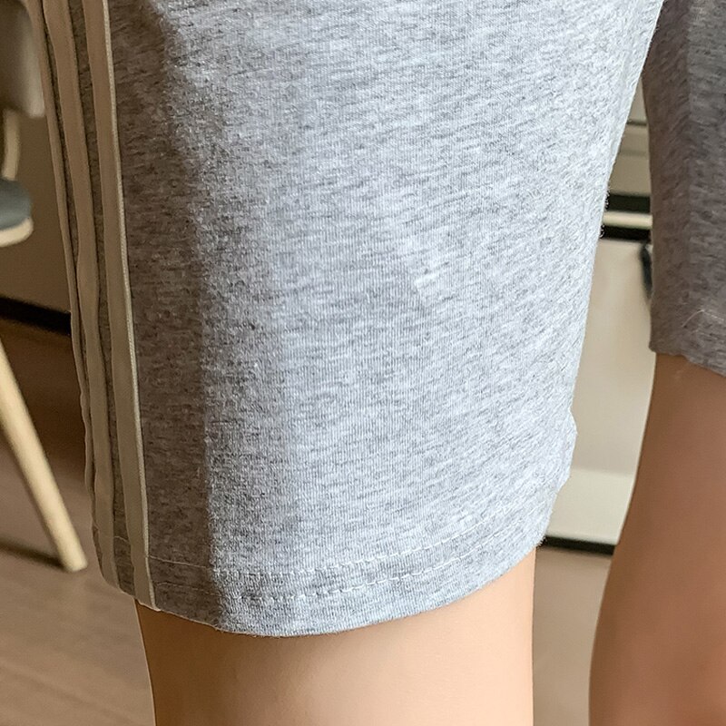 Gravid kvinde mave korte sikkerhedsbukser capri-bukser sommer tynd afslappet hjemmetøj til graviditet side stribet moderskab 6021