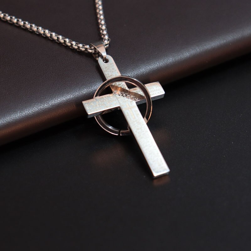 Diffone Classic Cross Necklace Men 3 Colors Stainless Steel Necklace For Hombre Punk Male Accessories Pendant Necklace Jewelry: letter Silver