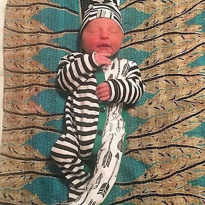 Autumn Infant Baby Girl Boy Stripe Arrow Print Romper Striped Splice Long Sleeve Jumpsuit Outfits Clothes