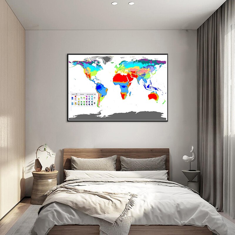 90*60cm Climate Map of The World Wall Poster Smelless Canvas Painting for Travel Souvenir Home Decoration In English