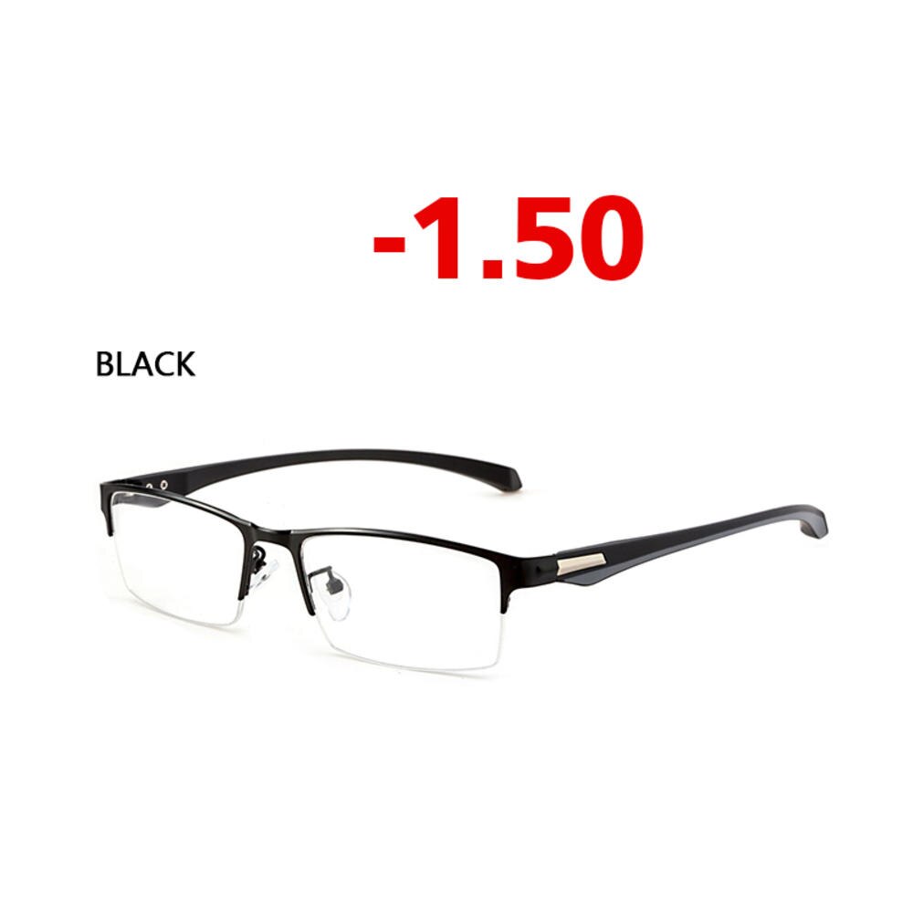 Anti-blue Light Myopia Glasses Optical Men's Student Finished Myopia Glasses Prescription Glasses Frame Half-frame -1.0 -4.0: Black Myopia-150