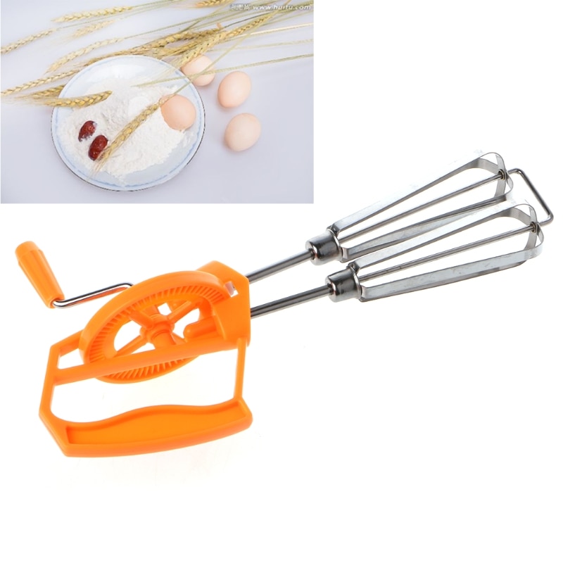 Rotary Hand Whisk Egg Beater Mixer Stainless Steel Manual Shaker Kitchen Blender 19QE