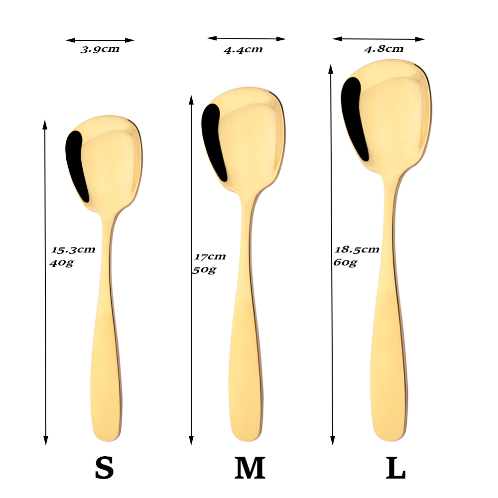 Plat Bottom Spoon Cutlery Stainless Steel Set Square Dinner Spoons Dinnerware Child Long Handle Spoon Ice Cream Dessert Salad