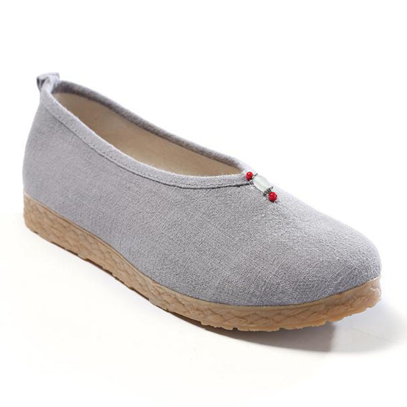 THEAGRANT – chaussures rétro pour femmes, mocassins chinois plats, respirants, perlés, ethniques, à enfiler, WFS3069, printemps-automne,: gray / 6.5