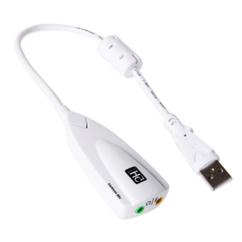 USB 5HV2 wired stereo card USB to 3.5mm audio interface external USB 7.1 sound card driver-free for PC laptop microphone: white