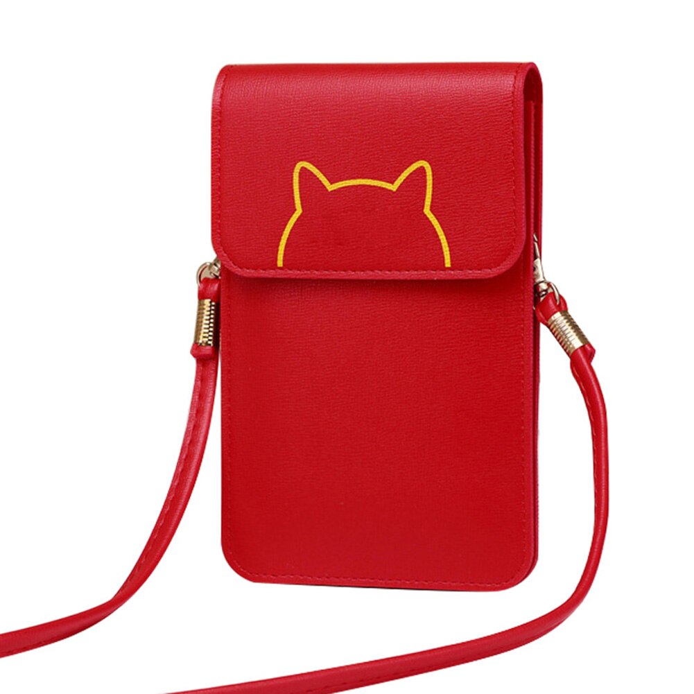 Damplånbok beröringsskärm pu-läderbytesväska kvinnor crossbody mobiltelefonpåse plånbok portefeuille femme: Röd