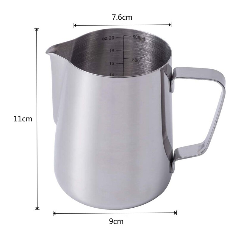20 oz /600 ml roestvrijstalen melkopschuimkan - maatverdeling binnenin plus perfect voor espressomachines, melkopschuimers, latte