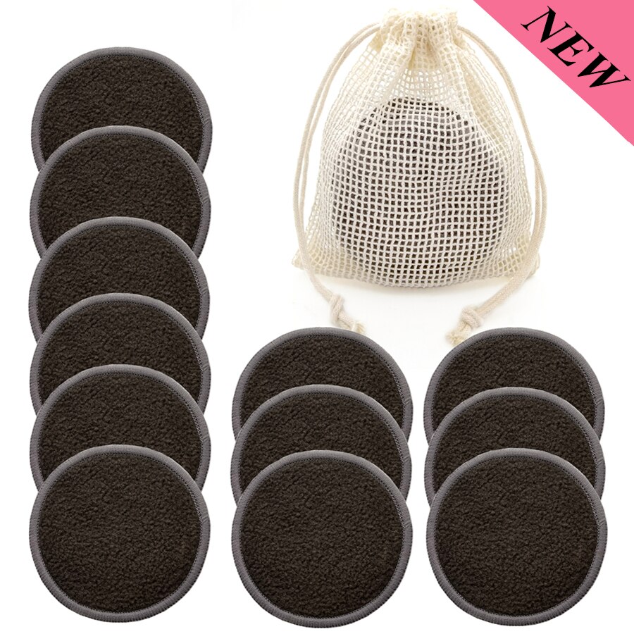 Reusable Bamboo Makeup Remover Pads Cotton 12pcs/Pack Microfiber Washable Rounds Cleansing Facial Tools Make Up Removal Pad: New Dark Gray
