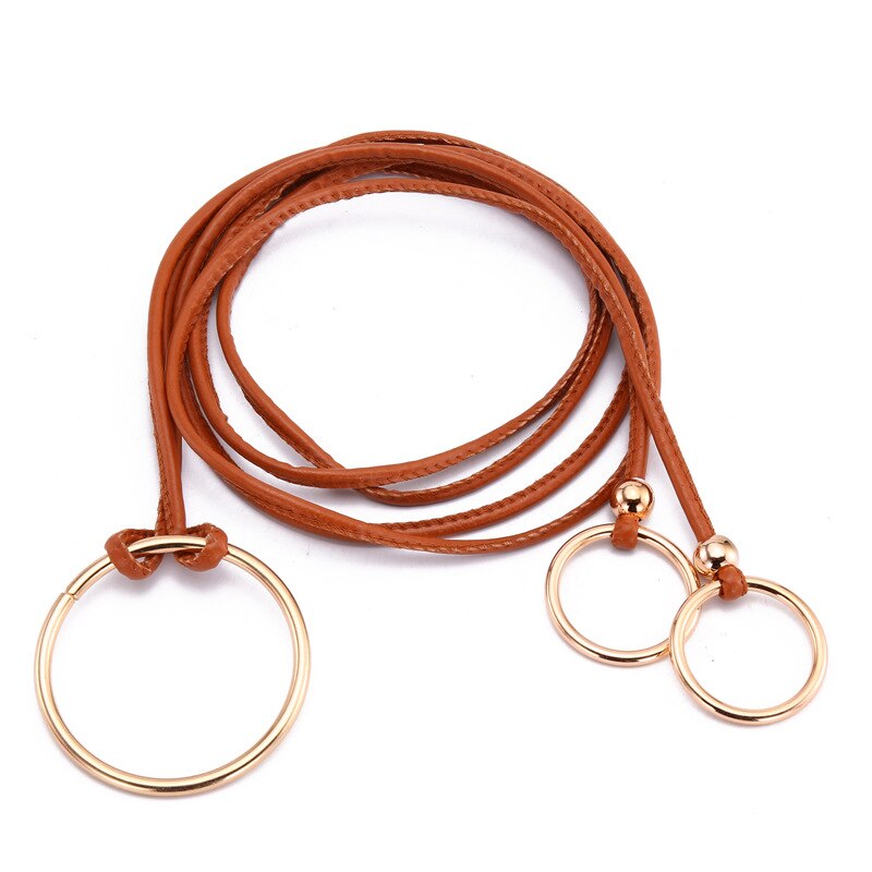 Cinturón elástico anudado para mujer, cintas decorativas, vestido ceñido en la cintura, cadena de cuero PU,: Brown