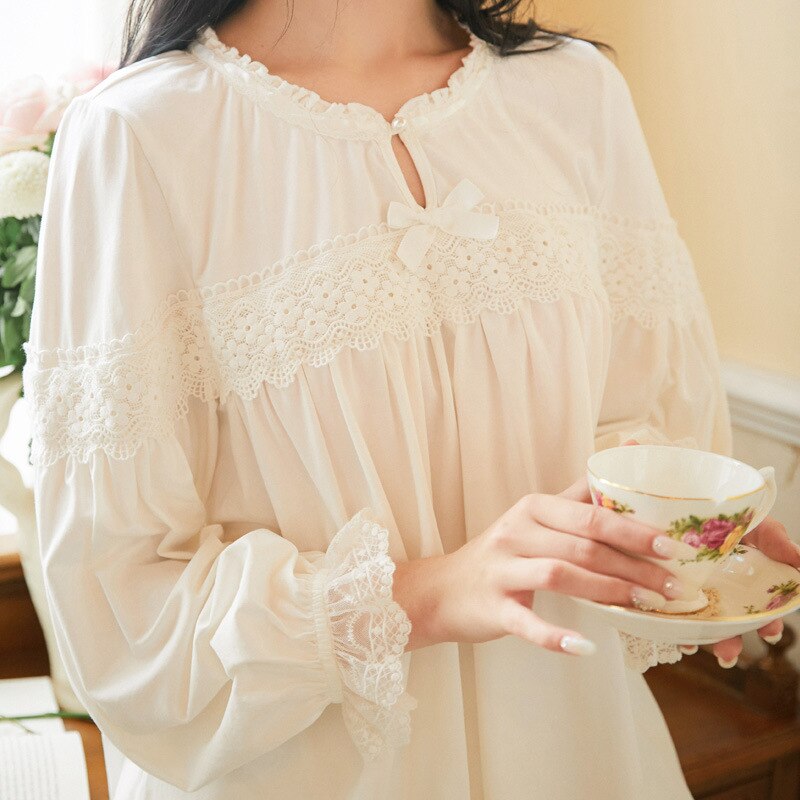 Spring Pure Cotton Pajamas Women Retro Long-sleeved Trousers Loose Large Size Palace Style Cotton Home Service Two-piece