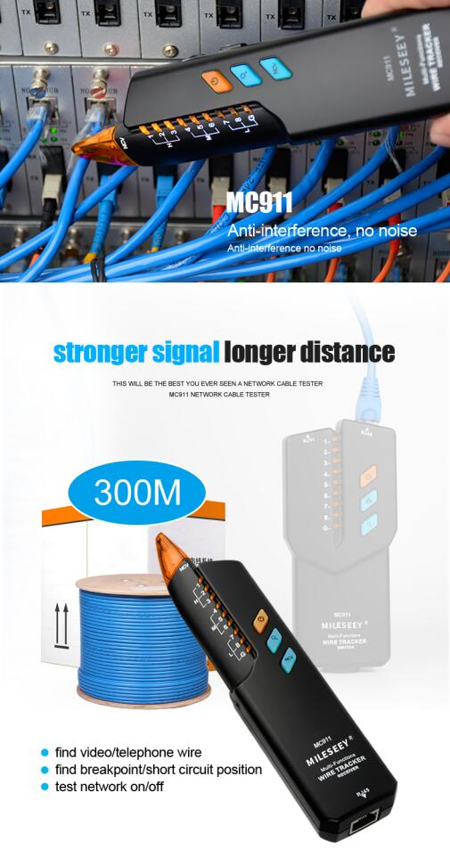 Mileseey Network Cable Tracker Tester MC911 Telephone Wire Tracker Anti-interference Toner Ethernet LAN Trace network cable