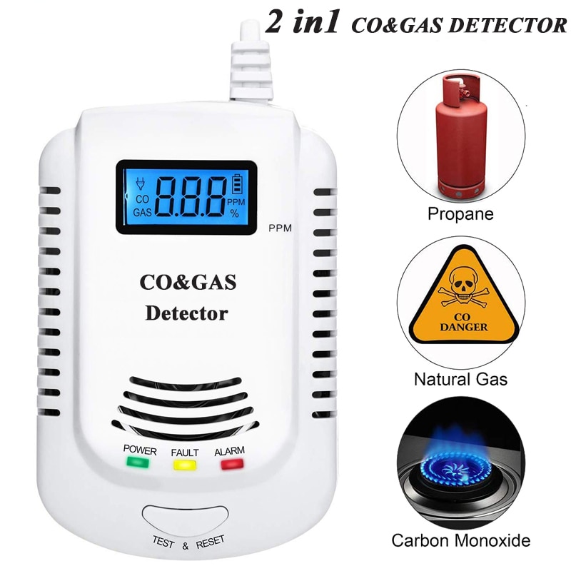 2 in 1 Gas Detector Home Natural Gas Methane Propane CO Alarm Poisonous Gas Leak Sensor Detector