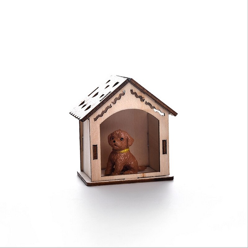 1 sztuk drewniane domowe zwierzę lalka sześć stylów kot placki lalki DIY modelu zabawka robić montażu z tworzywa sztucznego mini Model zwierzęcia budynku: styl 1