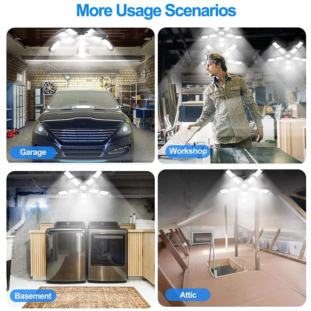 300W Deformable Industrial Lighting E27 Led Fan Garage Light Super Bright 18000LM 2835 Led High Bay Industrial Lamp for Workshop