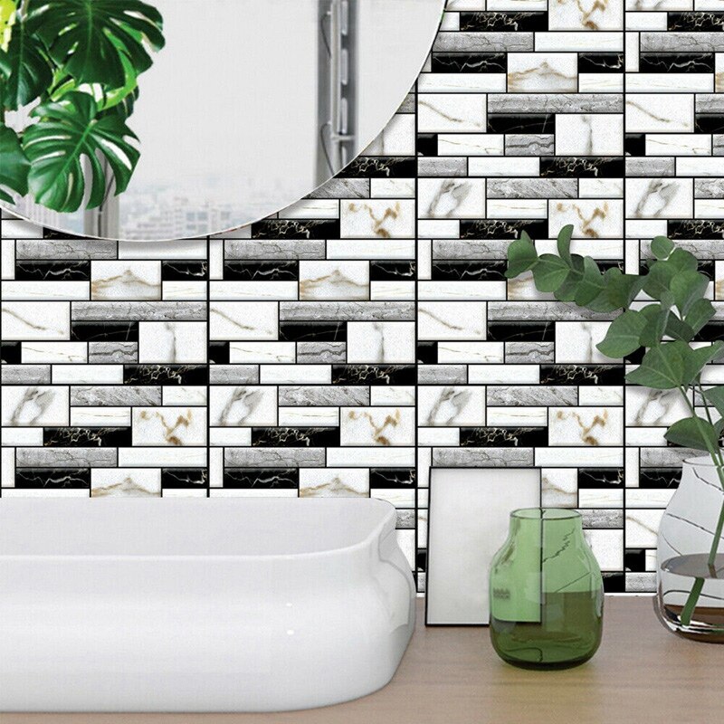 10 Pcs Wall Tile Sticker Home Bathroom Kitchen Brick 3D Wall Decor Stickers Tile Art Backsplash Wall Decoration 30X30cm