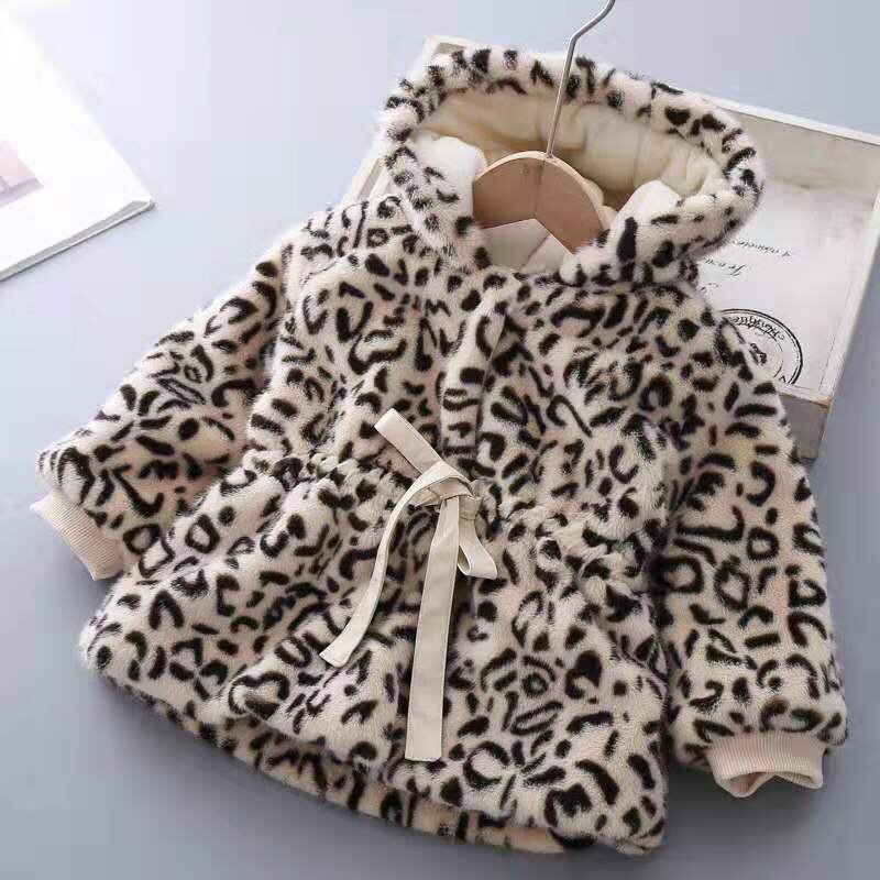 Manteau à capuche en fausse fourrure pour bébé fille de 2 à 7 ans, vêtements léopard à manches longues, manteau et moelleux, belle cape d'extérieur pour enfants: Leopard / 90 1-2Y