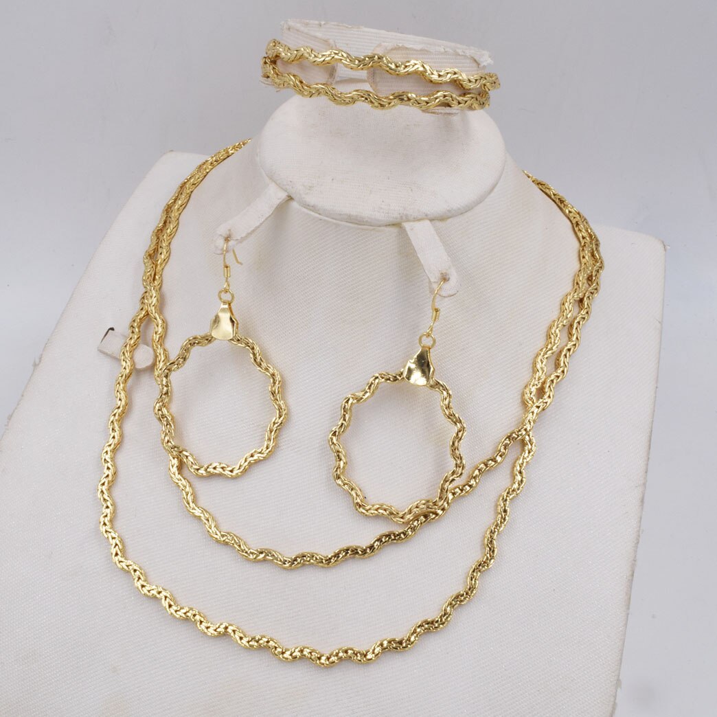 Dubai Italy 750 Gold color Jewelry BIG Set For Women african beads jeweLry necklace set earring