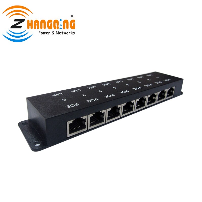 Passive POE injector 8 port black 10/100 Mbps Power over Ethernet PoE patch panel for IP Camera, VOIP, WiFi AP