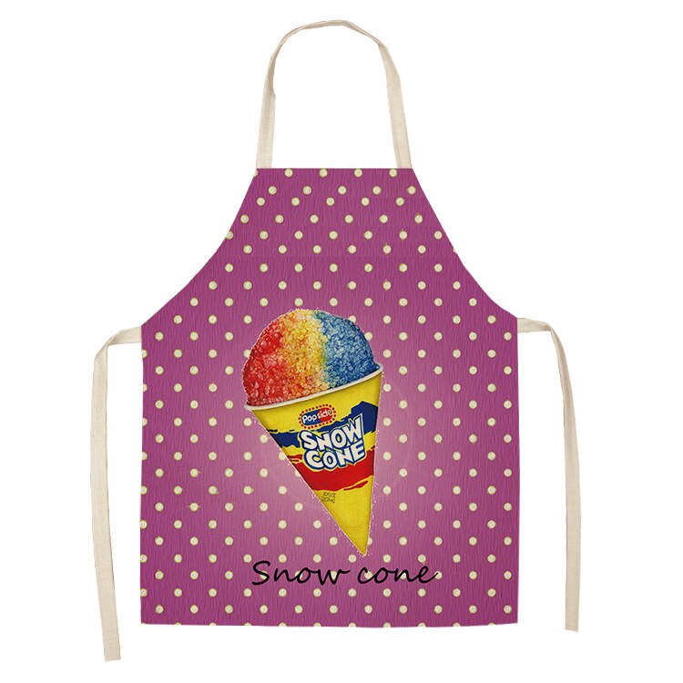 Cartoon Pastry Ice Cream Apron Printed Kitchen Aprons for Women Linen Home Cooking Coffee Baking Waist Pinafore Cleaning Tools: A3 / 68x55cm