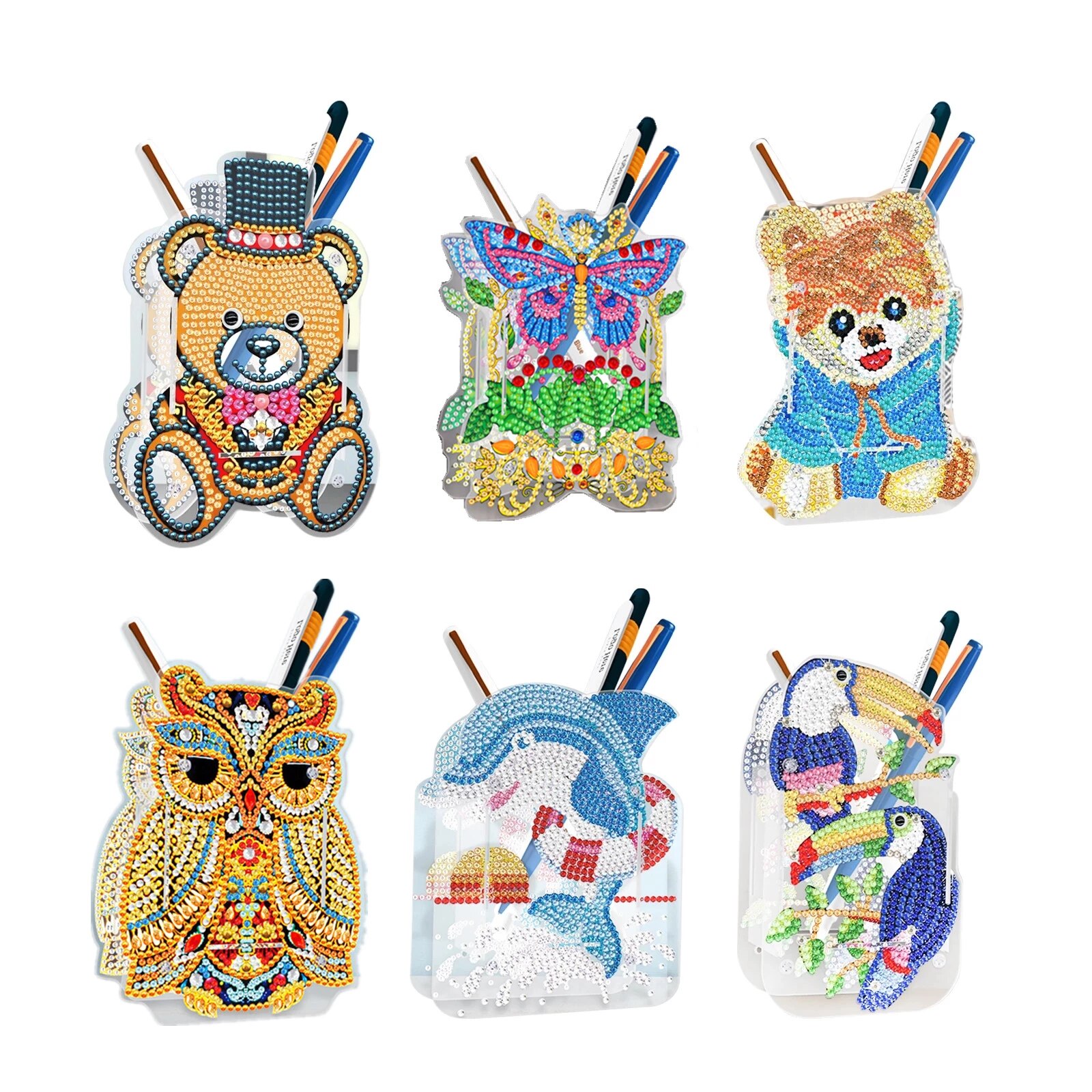 Portalápices con bordado de diamantes para manualidades, adornos de mosaico con forma especial de doble cara, pintura de diamantes, decoración de escritorio de oficina, artesanales