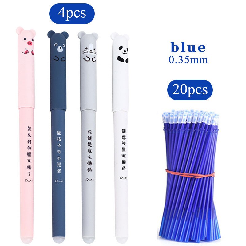 1Set Plastic School Supplies Kids Stationery Erasable Gel Pen Children's Cute Neutral Pens Black Ink/Blue Ink Learning Tool: Blue Pen and Refill