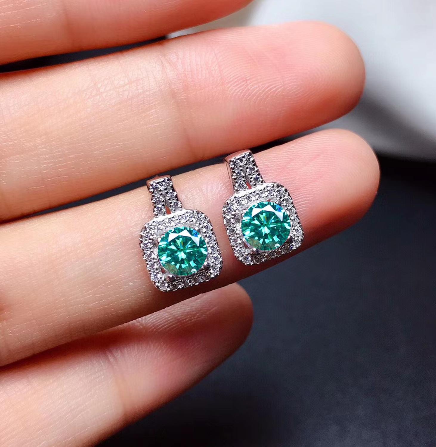 MeiBaPJ 1 carato Verde Moissanite piazza Insieme Dei Monili in Argento 925 Anello Orecchini di Pendente di 3 Pezzi Abiti Da Sposa Gioielli per le Donne