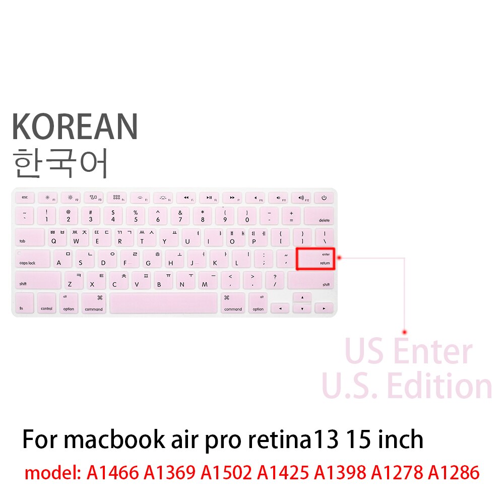 Koreański klawiatura pokrywa dla macbook Air 13 pro15 cal A1466 A1278 A1502 A1398 na laptopa Retina na klawiaturę kolor folia na klawiaturę