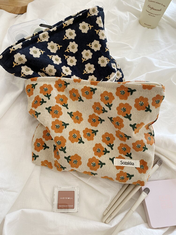 Corduroy Cosmetische Tas Koreaanse Effen Kleur Was... – Grandado