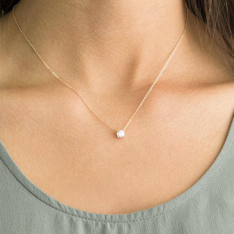 Collier en Zircon brillant Invisible, fine ligne, Simple, ras du cou pour femmes, bijou, collection: Gold Color