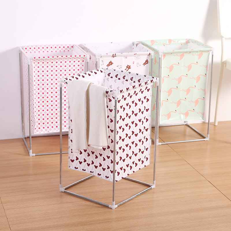Non-woven Laundry Basket Wrought Iron Frame Assembled Waterproof Hamper Household Dirty Clothes Storage Bucket Multi-purpose Ham