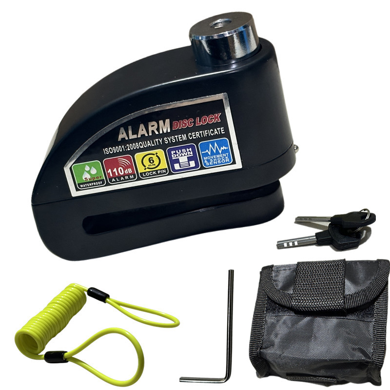 waterdicht motorfiets alarmslot fietsslot beveiliging anti-diefstal slot motor schijfrem slot + tas + herinnering touw: Black