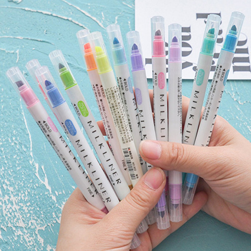 12 farver mildliner highlighter sæt dekorativ markering highlighter pen brevpapir til studerende highlighter pen sød mildliner pen