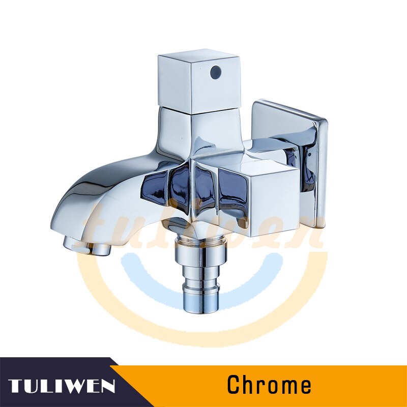Dual Handle Switch Double Spout Outlet Washing Machine Faucet Brass Hose Faucet Outdoor Garden Cold Water Tap Chrome Gold Black: Chrome