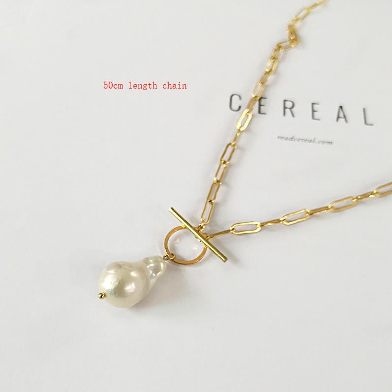 HUANZHI Neue Barock Gold Metall Unregelmäßigen Nachahmung Perlen Kette Halskette Für Frauen Mädchen Partei Schmuck: E   50cm Kette