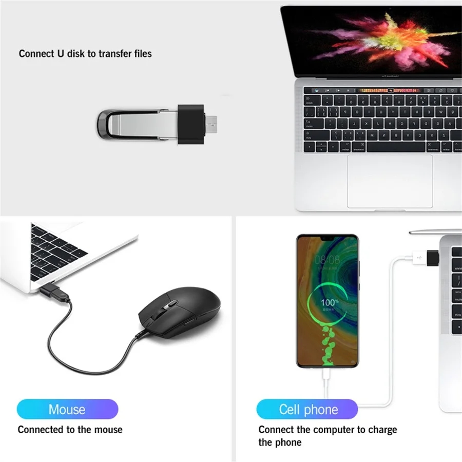 100 st/parti otg typ c till usb-adapter 2.0 usb-telefonadapter usb c smartphone bärbara datorer till usb-mus flash-disk otg-kontakt