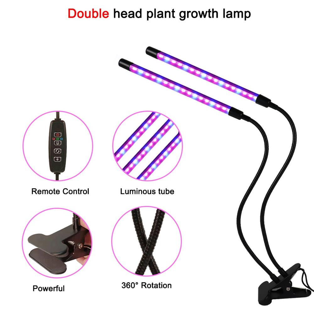 Luz LED de cultivo con USB Fito, Fito lámpara de espectro completo con Control para plantas semillas y flores, caja de tienda de cultivo Fitolamp para interiores: 2 Head