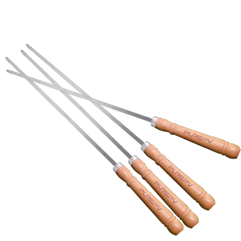10pcs/pack Stainless skewers BBQ Grill metal sticks Barbeque Kabob Kitchen Needles with wooden hand barbecue grill for outdoor