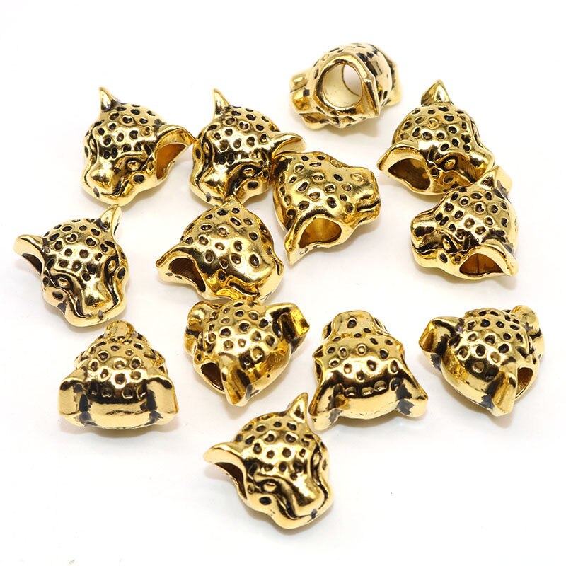 12MM leopard Head Silver Color material Tibetan Silver Color Beads European Spacer Beads big hole For charm Jewelry Making: Gold / 10PCS