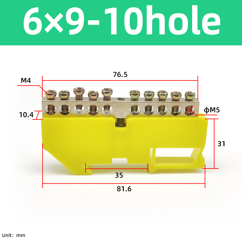 DIN Rail Terminal Block 6*9mm Neutral Terminal Block 6/8/10/12/14/16 Hole Power Distribution Box Ground Bar Electrical Connector: Brown