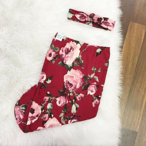 Miękka bawełna noworodka otrzymaniu koc kwiatowy dla niemowląt bawełna przewijać dziecko koc zawinąć śpiwór 2 szt 0-6 M: wino