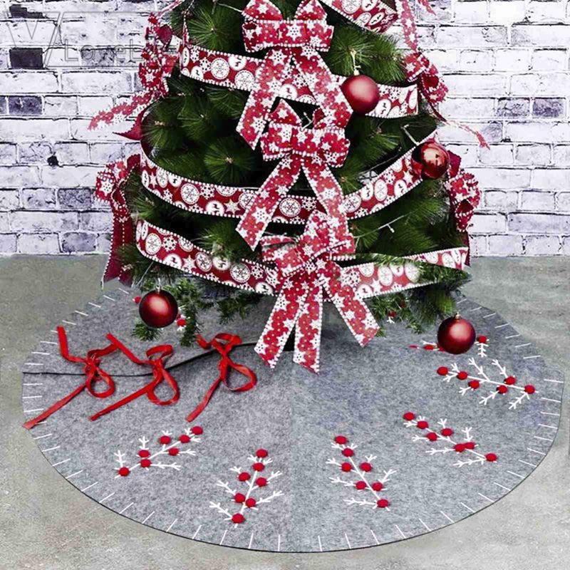 48 inch Felt Applique Christmas Tree Skirt Kit Round Grey Christmas Tree Skirt Year Christmas Party Decorations
